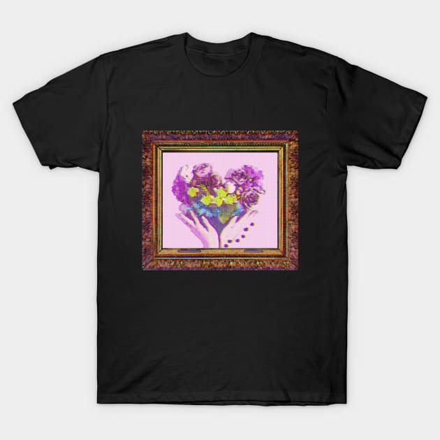 Heart Of Flowers Chromatic Aberration T-Shirt by Aome Art